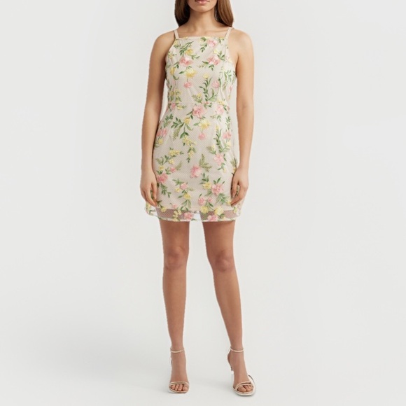 Sam Edelman Dresses & Skirts - Sam Edelman Embroidered Mesh Mini Dress Cream Pink NWT Size 8